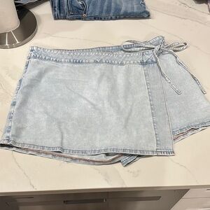 Light Wash Denim Wrap Skort